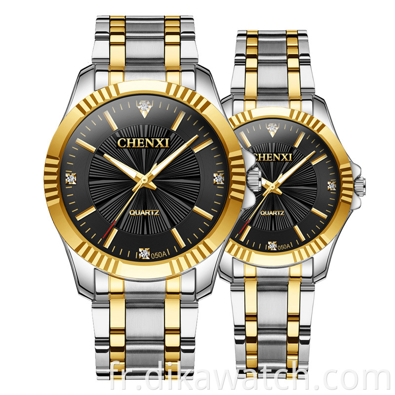 CHENXI nouveaux hommes femmes Quartz Couple montre mode étanche en acier inoxydable montre or luxe montre-bracelet 050A